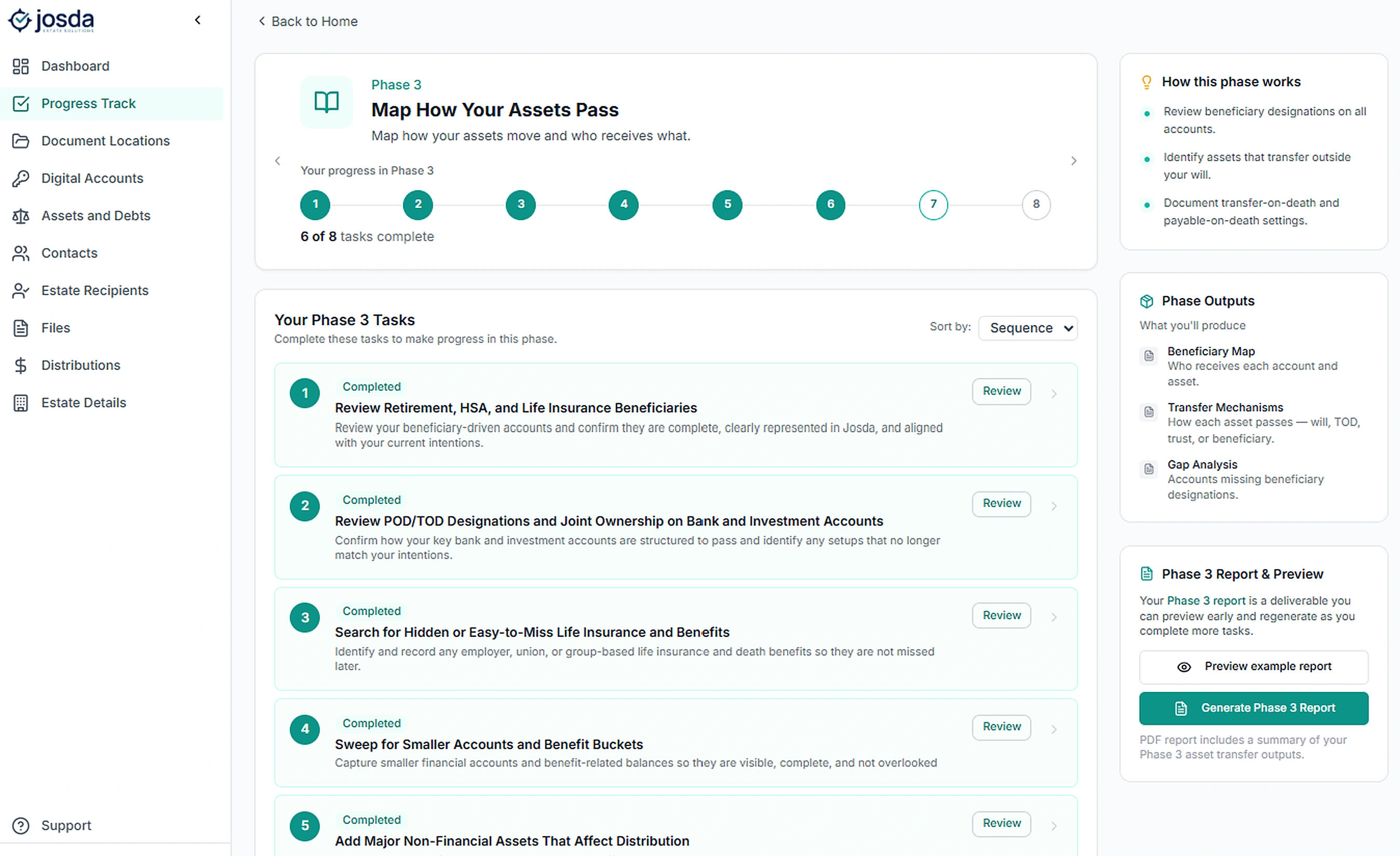 Josda client progress track